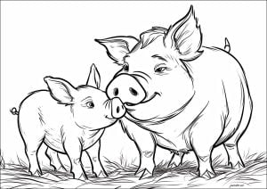Zwei liebevolle Schweine (Ausmalbild)
