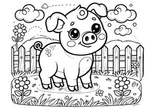 Junges Schwein auf der Wiese (Ausmalbild von Schweine)