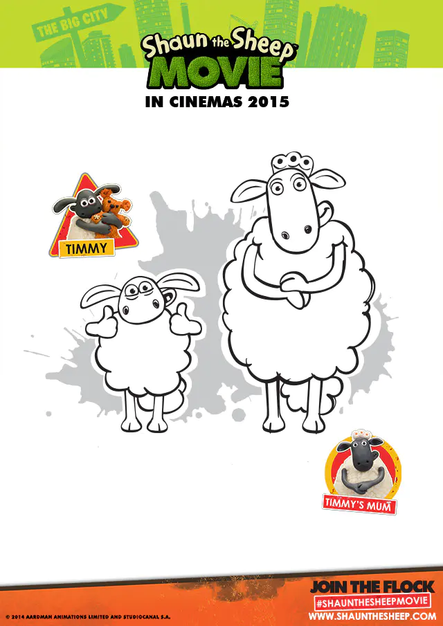 Shaun das Schaf: Timmy und Mama (Ausmalbild zum Ausdrucken und Ausmalen für Kinder)