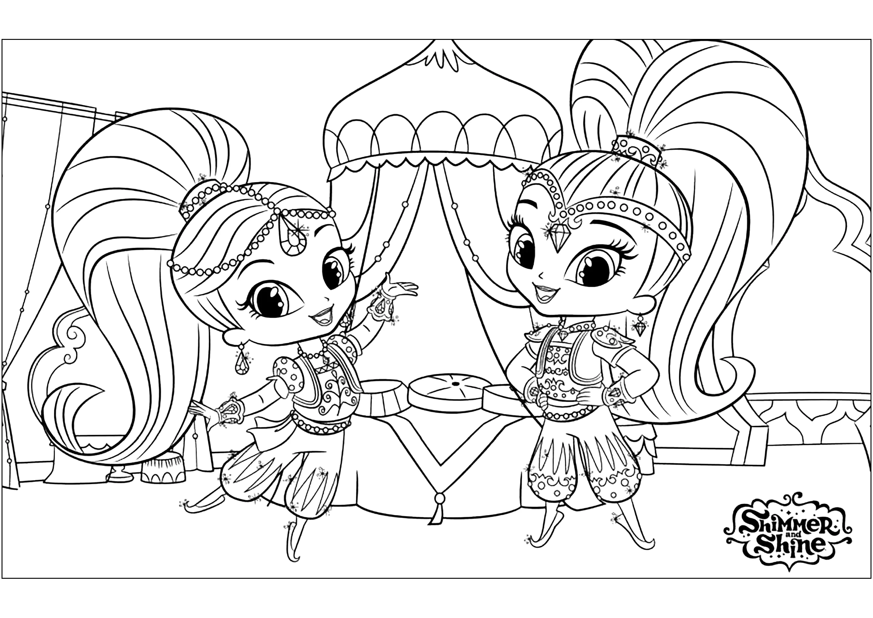 Die Zwillinge Shimmer und Shine (Ausmalbild von Shimmer And Shine zum Ausdrucken und Ausmalen für Kinder)
