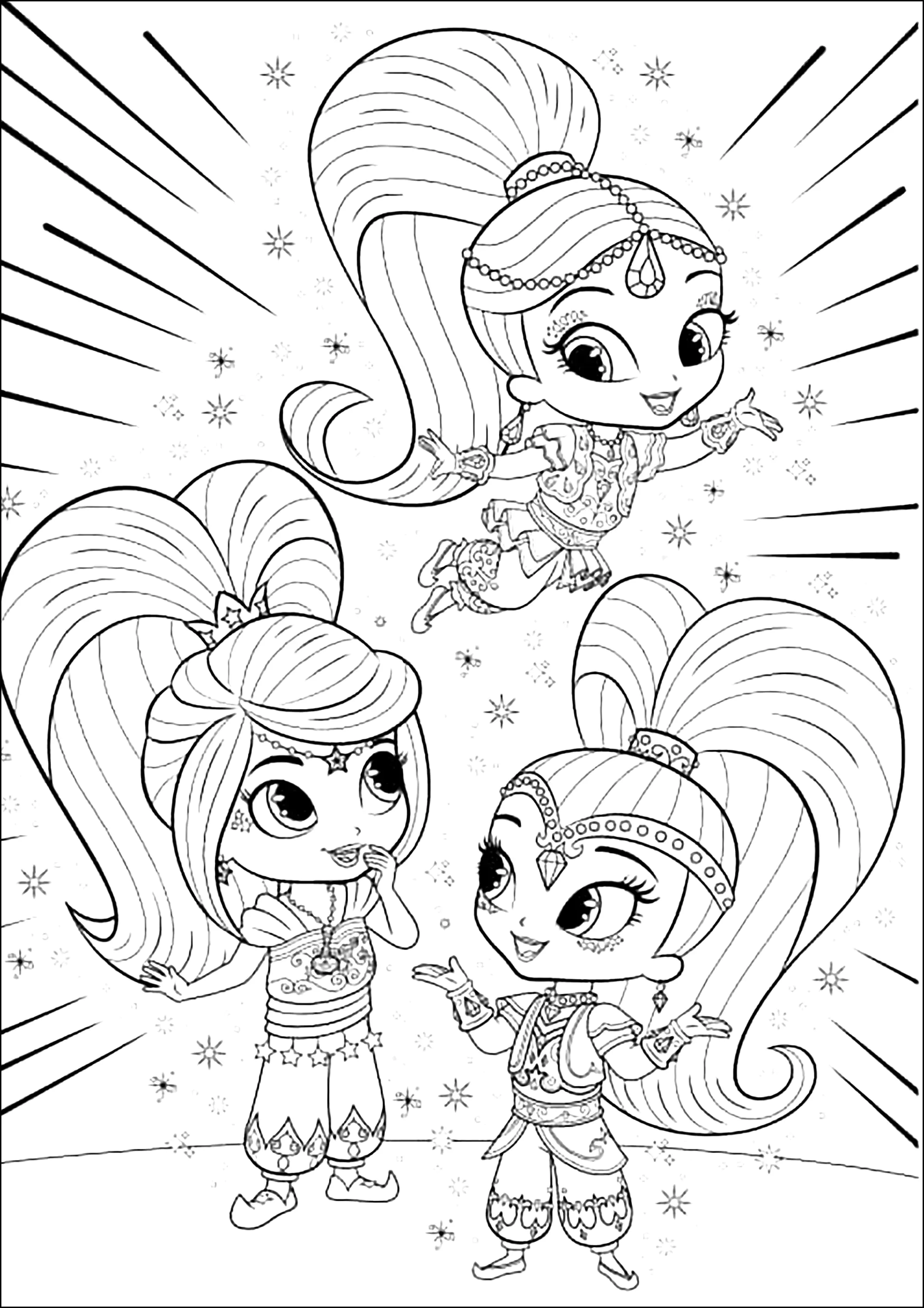 Charaktere von Shimmer und Shine (Ausmalbild von Shimmer And Shine zum Ausdrucken und Ausmalen für Kinder)