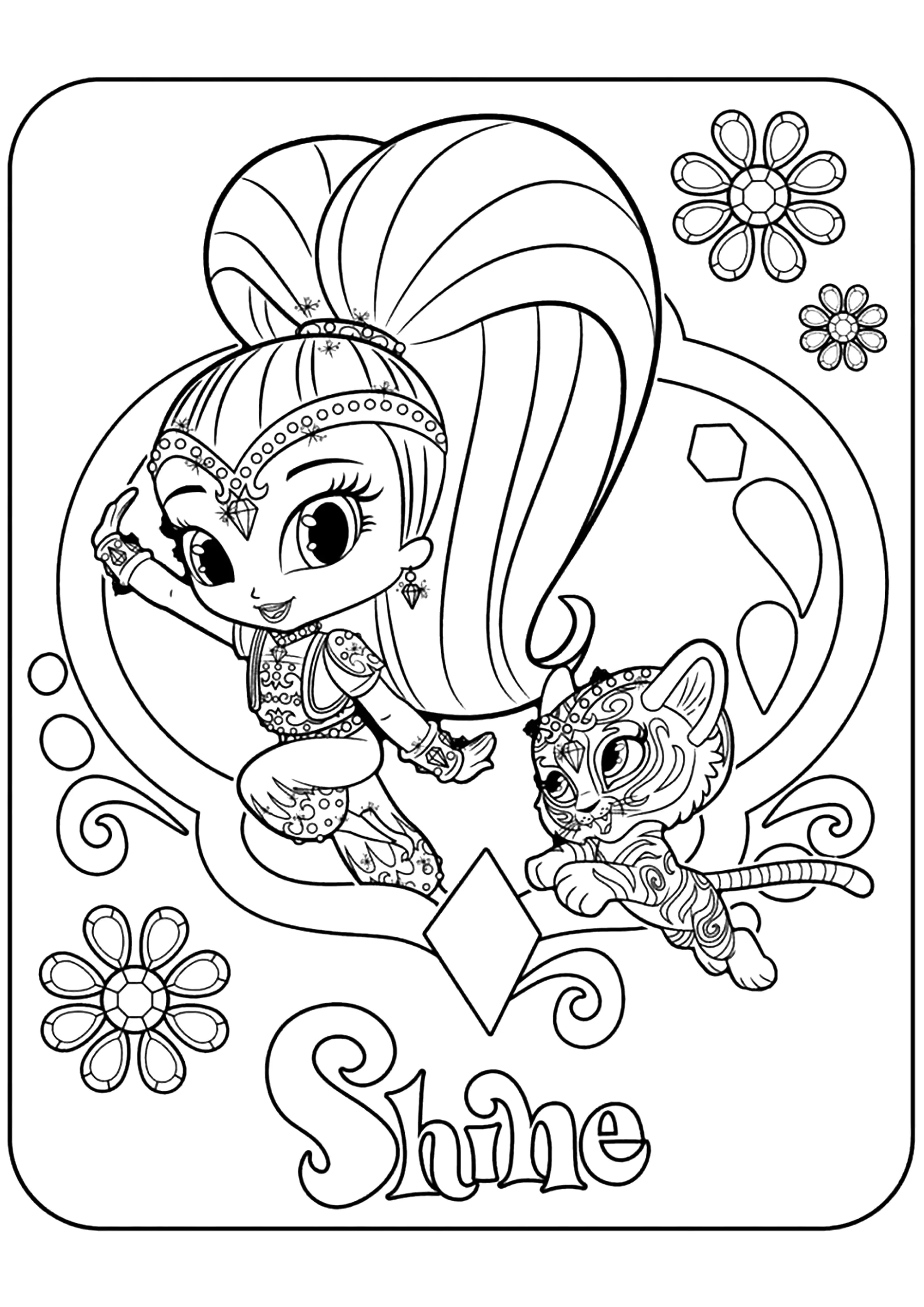 Sine das freundliche Genie (Ausmalbild von Shimmer And Shine zum Ausdrucken und Ausmalen für Kinder)