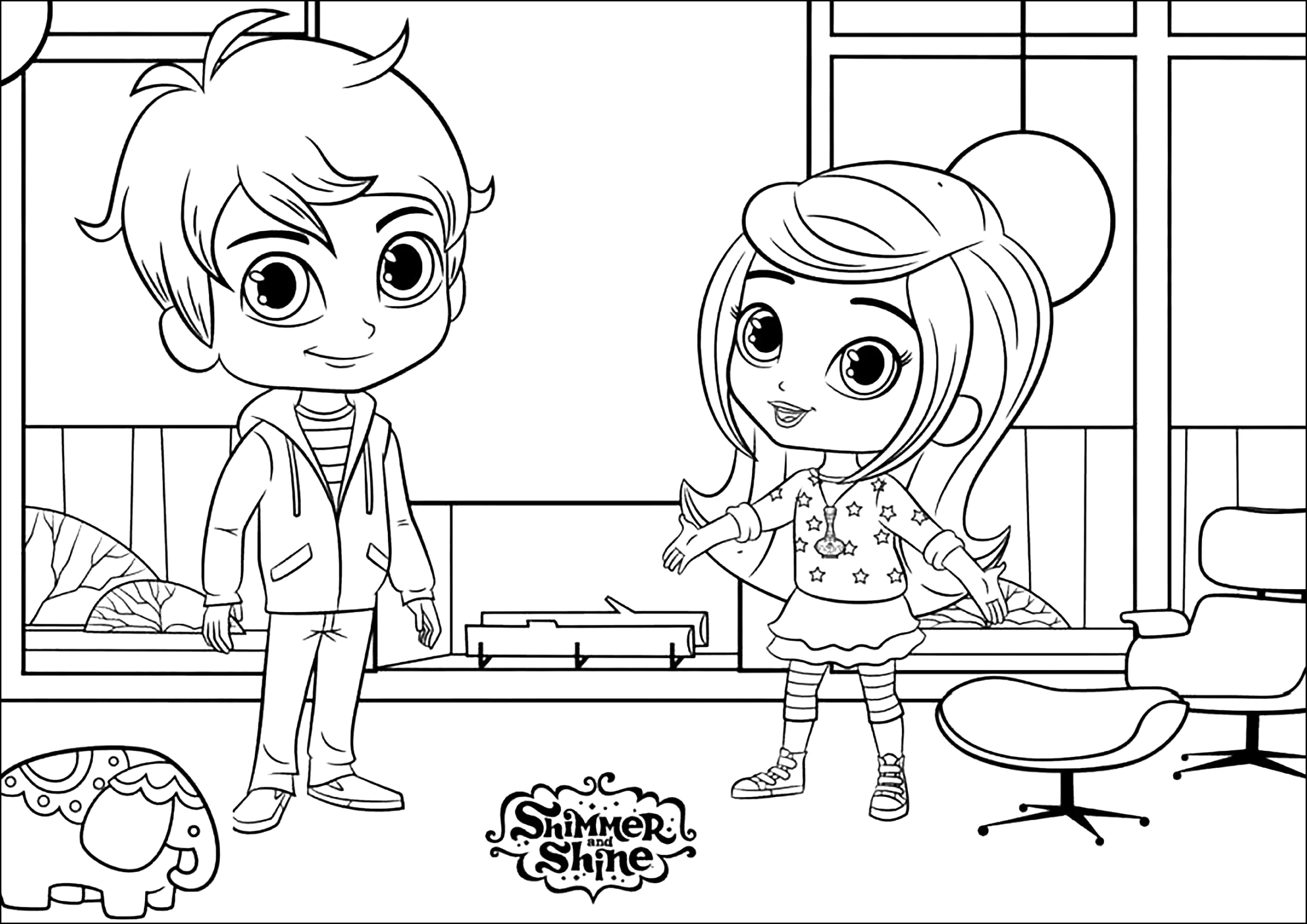 Zac und Lea (Ausmalbild von Shimmer And Shine zum Ausdrucken und Ausmalen für Kinder)