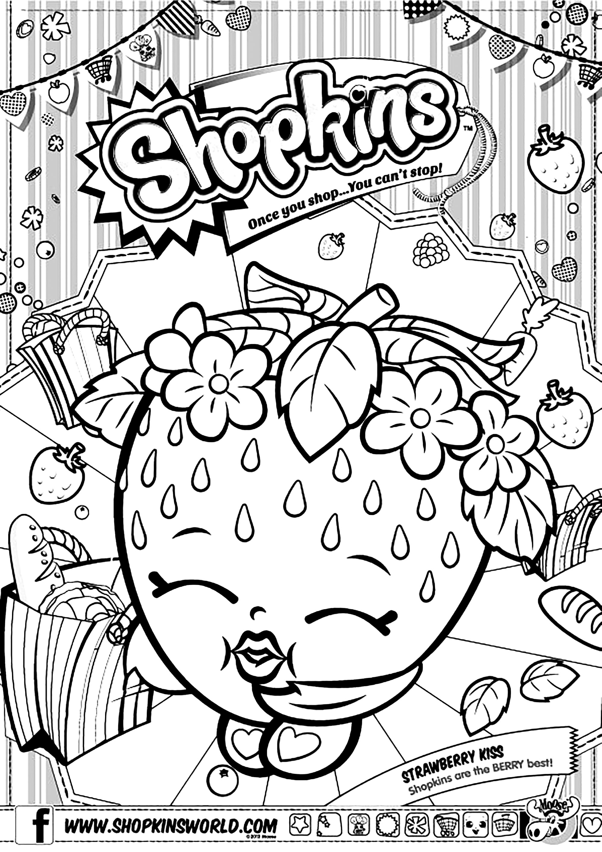 Shopkins: Erdbeerkuss (Ausmalbild zum Ausdrucken und Ausmalen für Kinder)