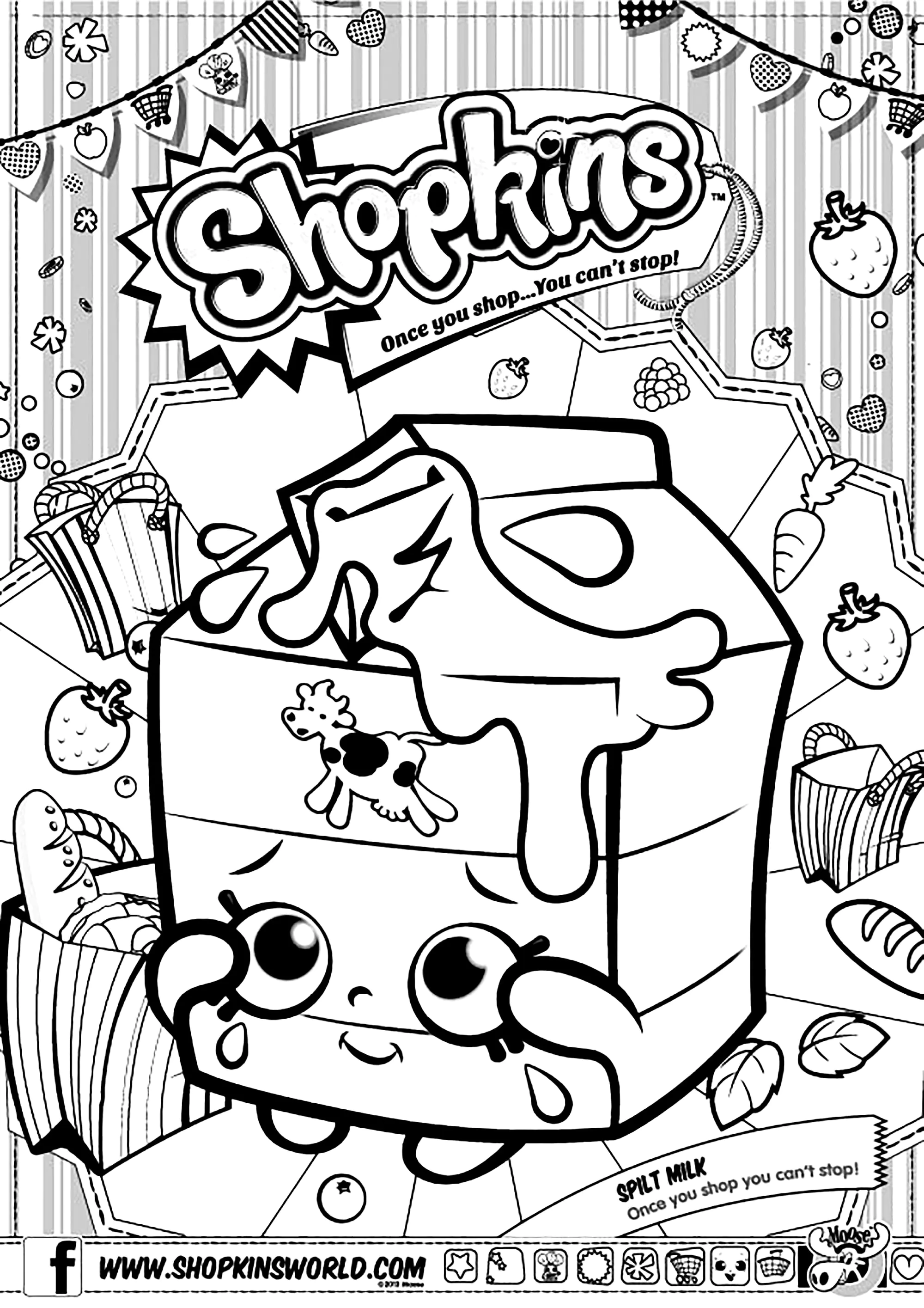 Shopkins: Verschüttete Milch (Ausmalbild zum Ausdrucken und Ausmalen für Kinder)