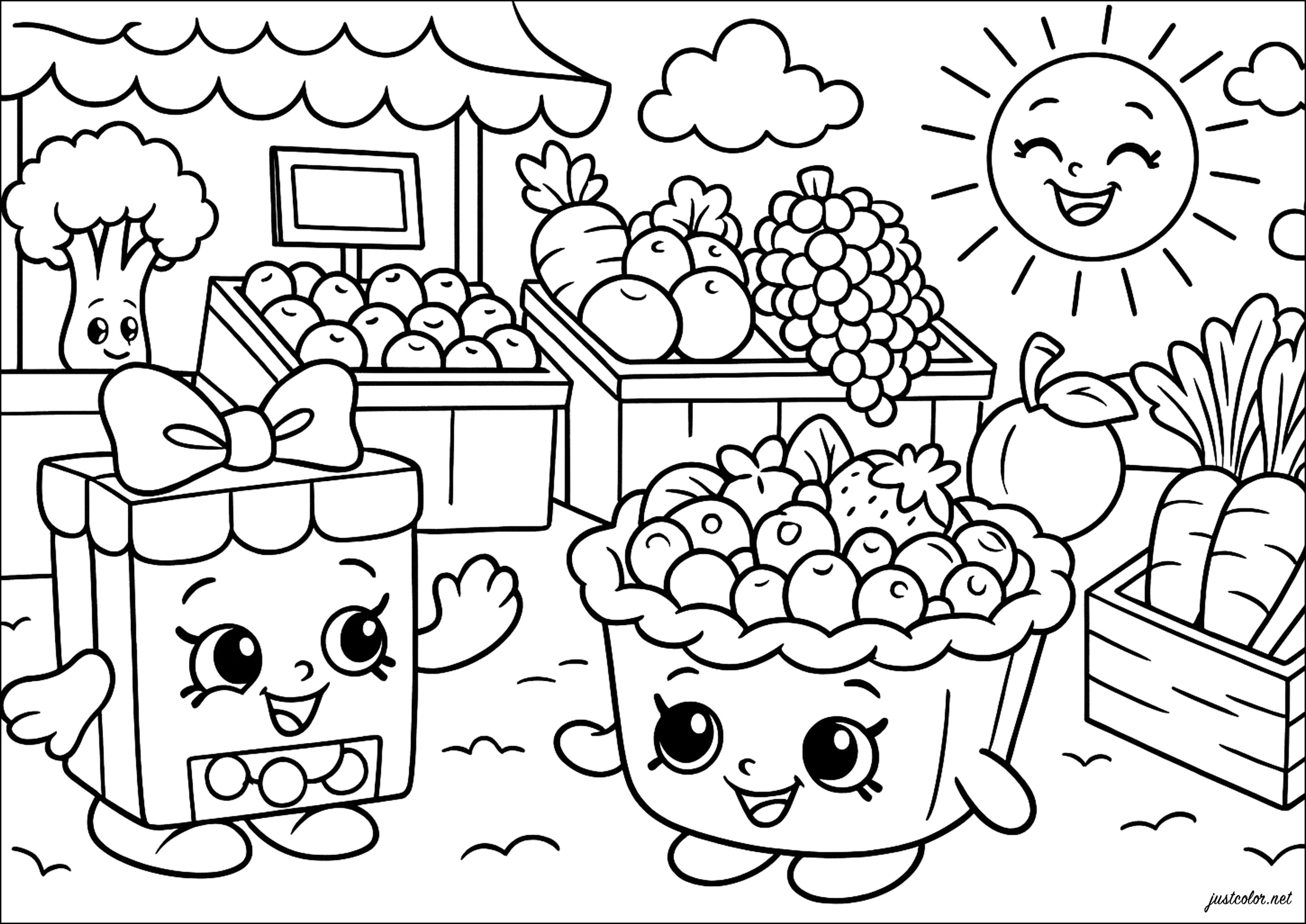 Der fröhliche Markt der Shopkins (Ausmalbild zum Ausdrucken und Ausmalen für Kinder)