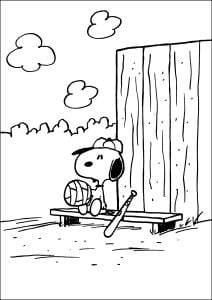 Snoopy ist bereit, ein Baseballspiel zu spielen. (Ausmalbild)