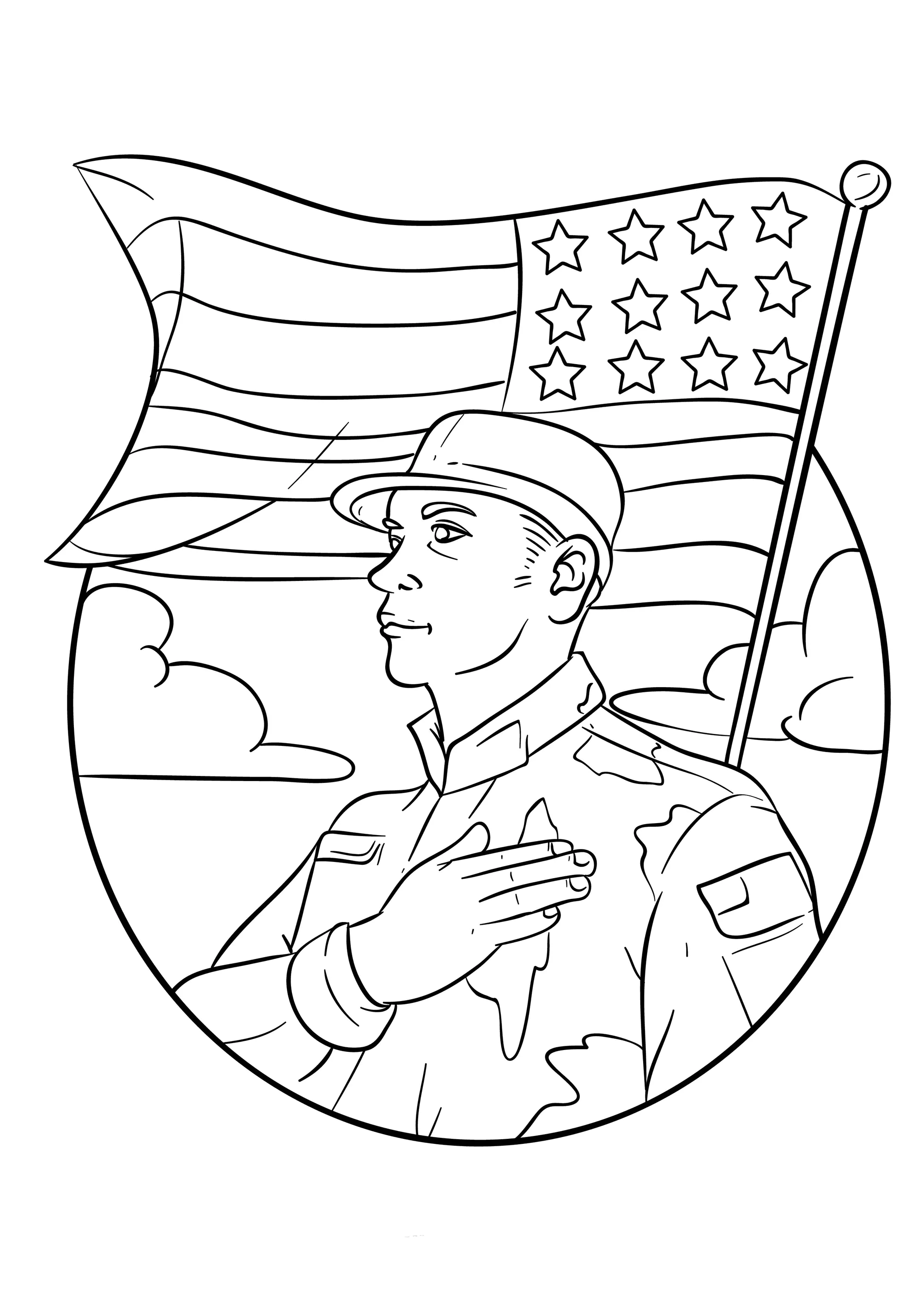 Patriotischer Soldat (Vereinigte Staaten) (Ausmalbild von Soldaten zum Ausdrucken und Ausmalen für Kinder)