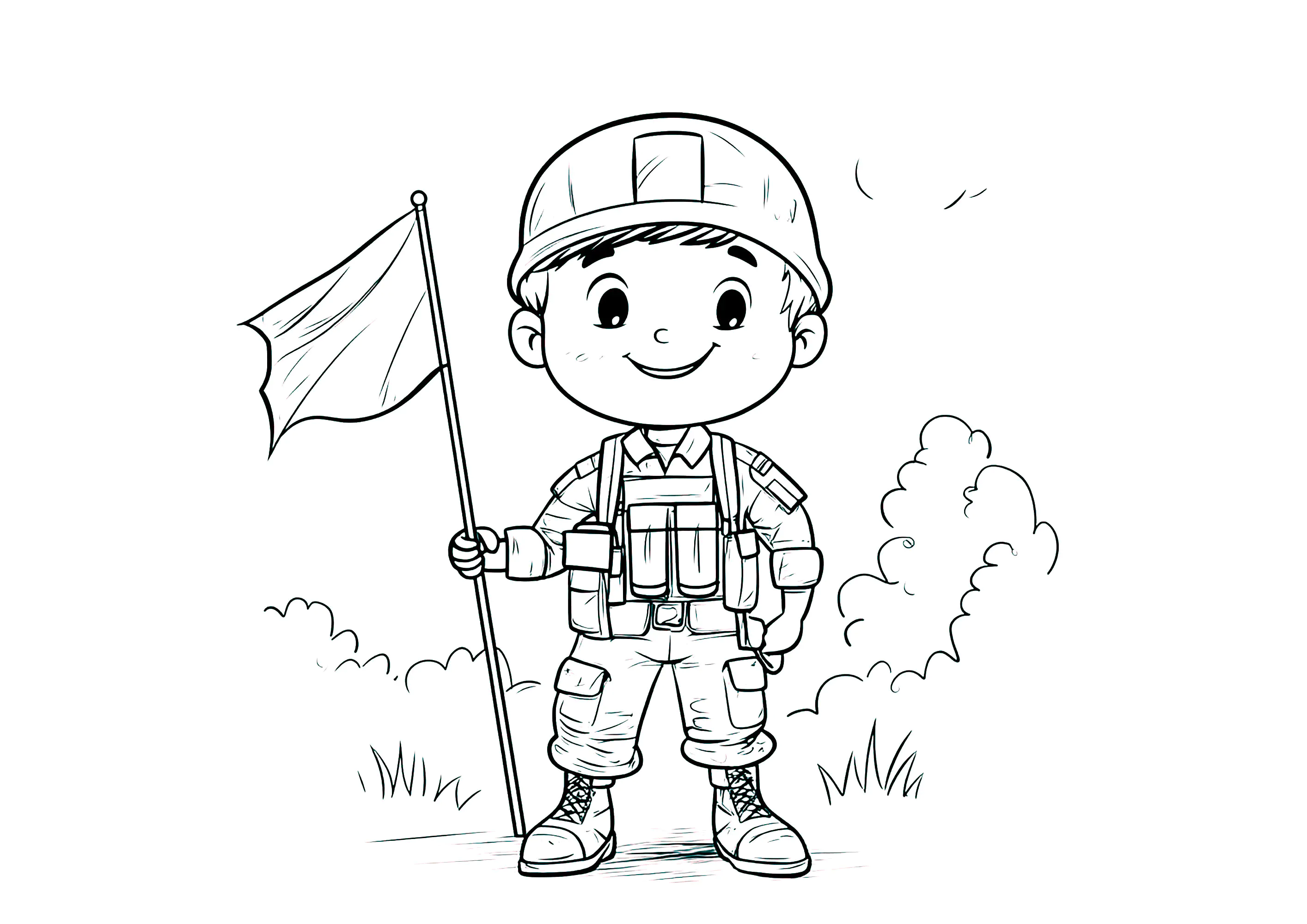 Soldat und seine Flagge (Ausmalbild von Soldaten zum Ausdrucken und Ausmalen für Kinder)
