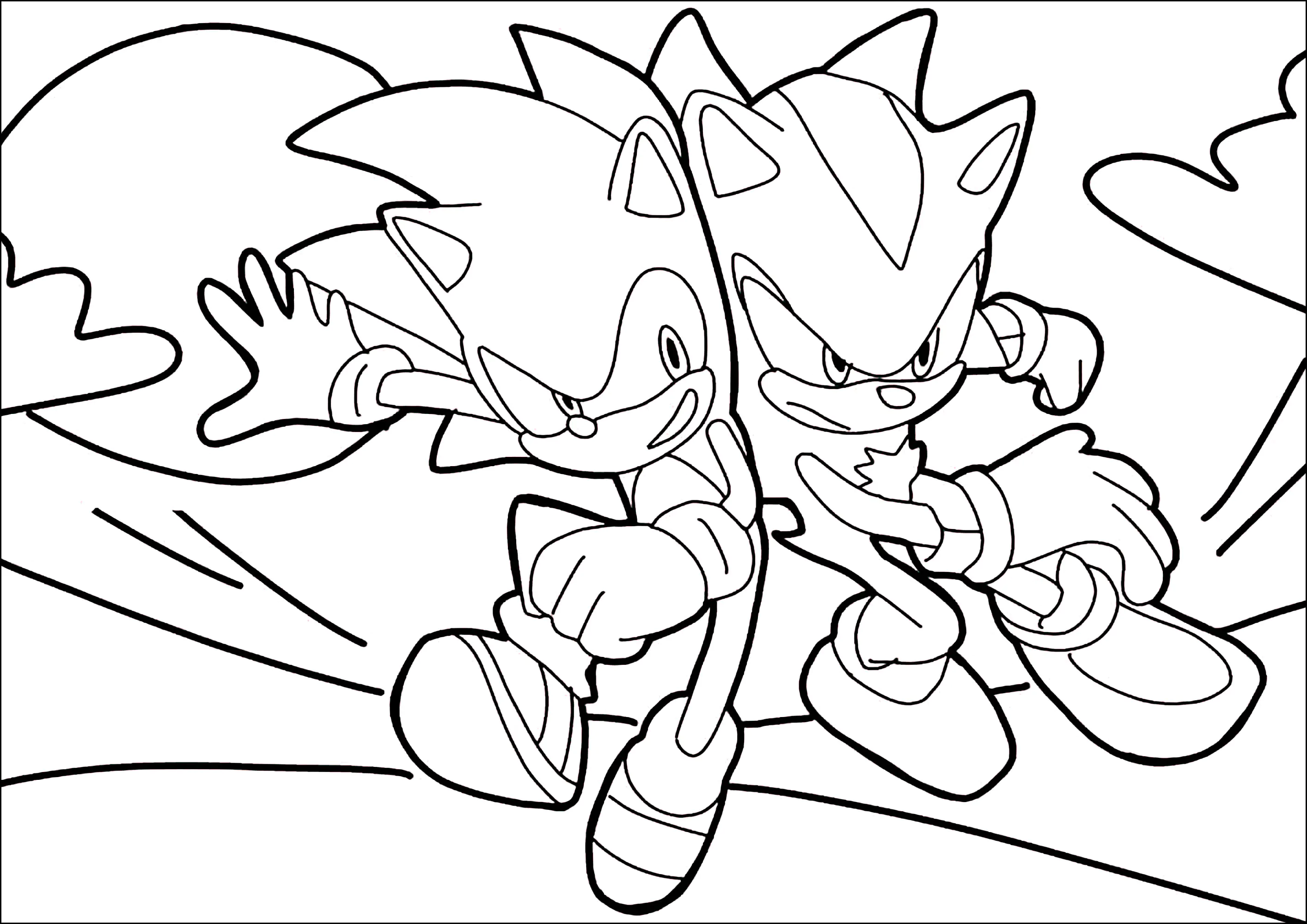 Shadow, der Igel, mit Sonic (Ausmalbild zum Ausdrucken und Ausmalen für Kinder)