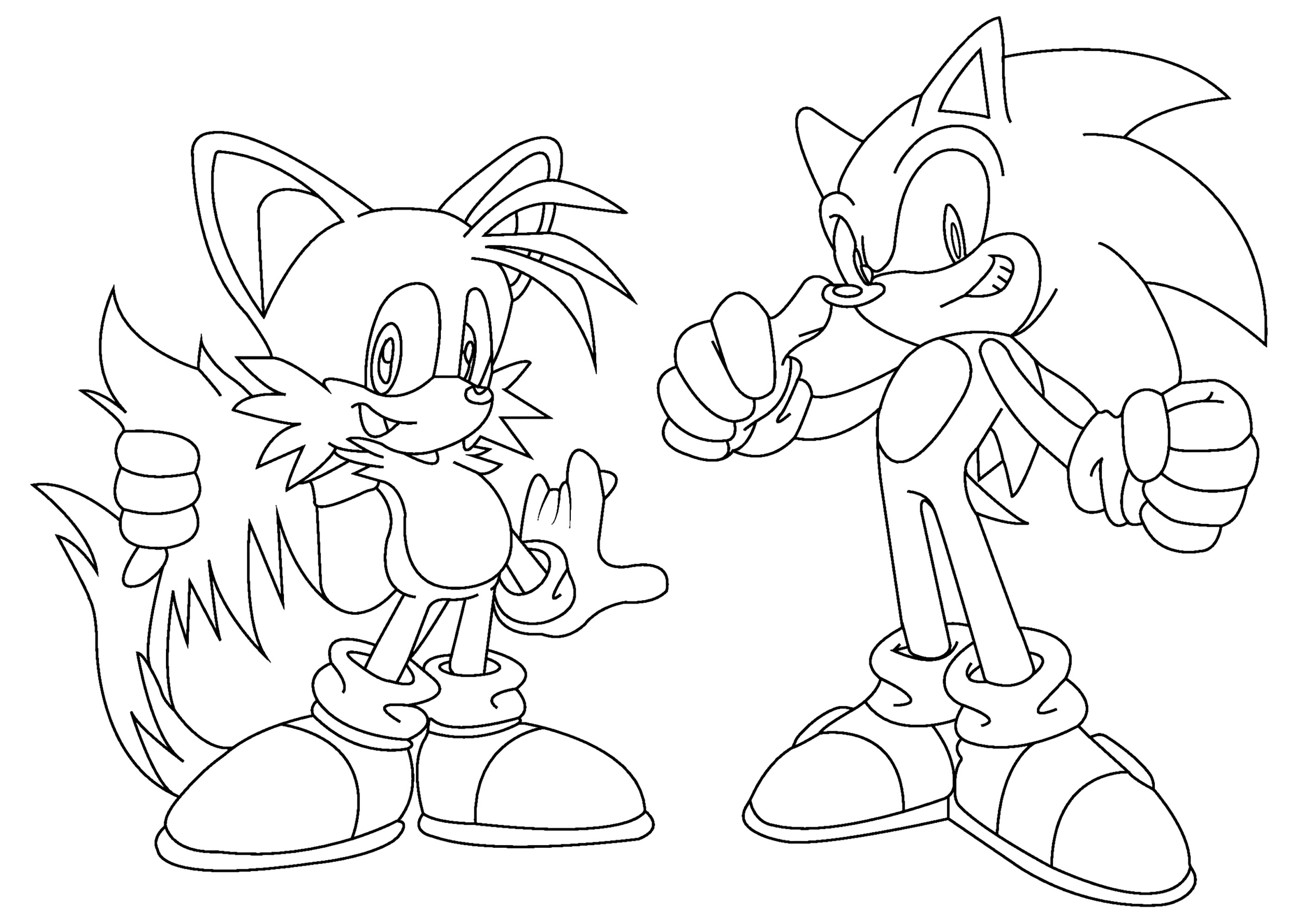Freundschaft zwischen zwei dynamischen Helden (Ausmalbild von Sonic zum Ausdrucken und Ausmalen für Kinder)