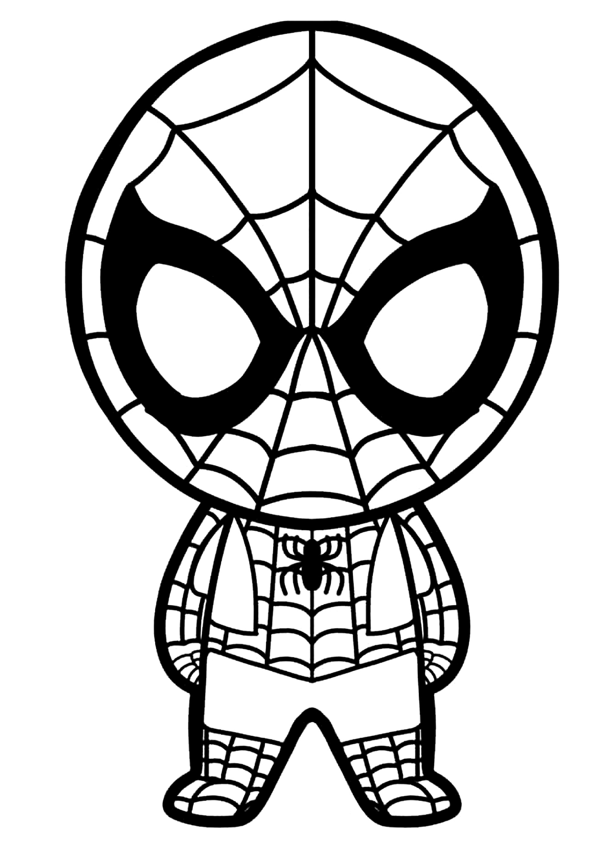 Kleiner Spider-Man im Kawaii-Stil (Ausmalbild zum Ausdrucken und Ausmalen für Kinder)