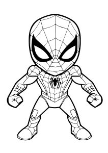 Chibi Spider-Man bereit zum Kampf (Ausmalbild)
