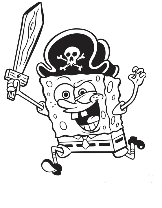 Ein echter Pirat, dieser Bob (Ausmalbild von SpongeBob Schwammkopf zum Ausdrucken und Ausmalen für Kinder)