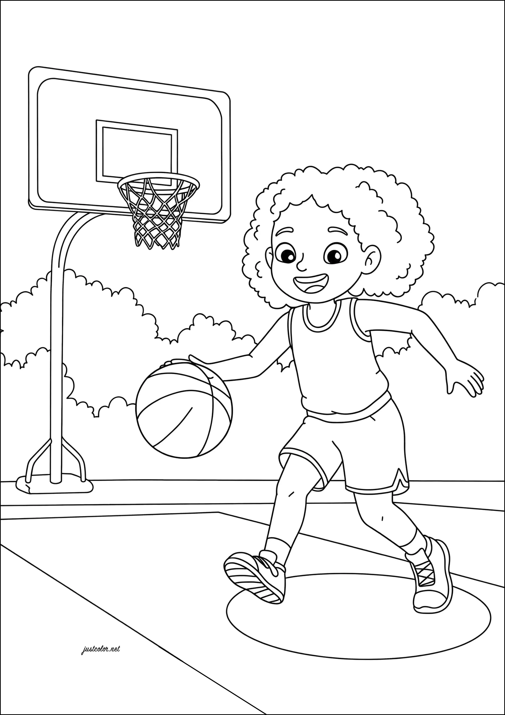 Basketballspielerin (Ausmalbild von Sport zum Ausdrucken und Ausmalen für Kinder)