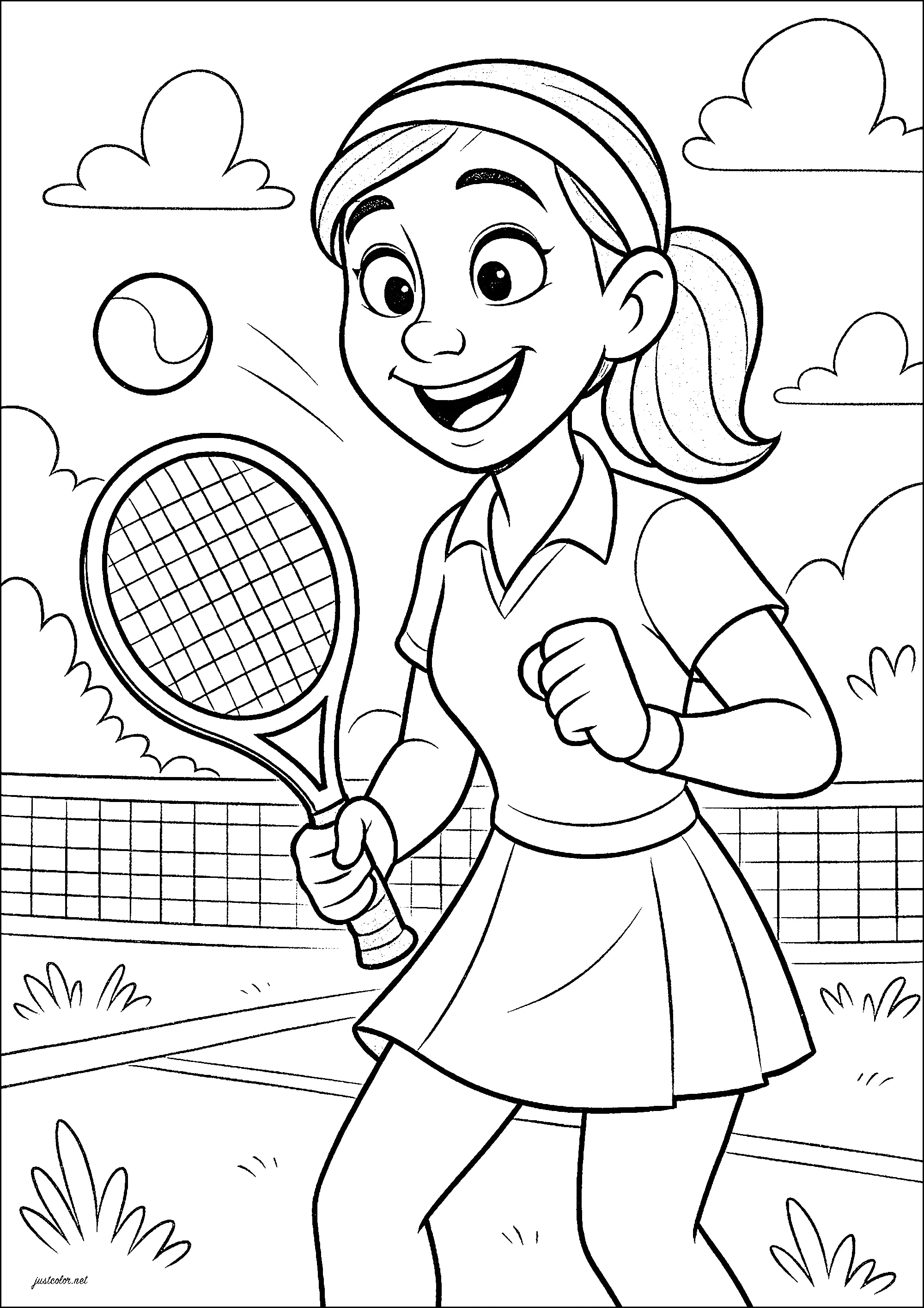 Tennisspielerin (Ausmalbild von Sport zum Ausdrucken und Ausmalen für Kinder)