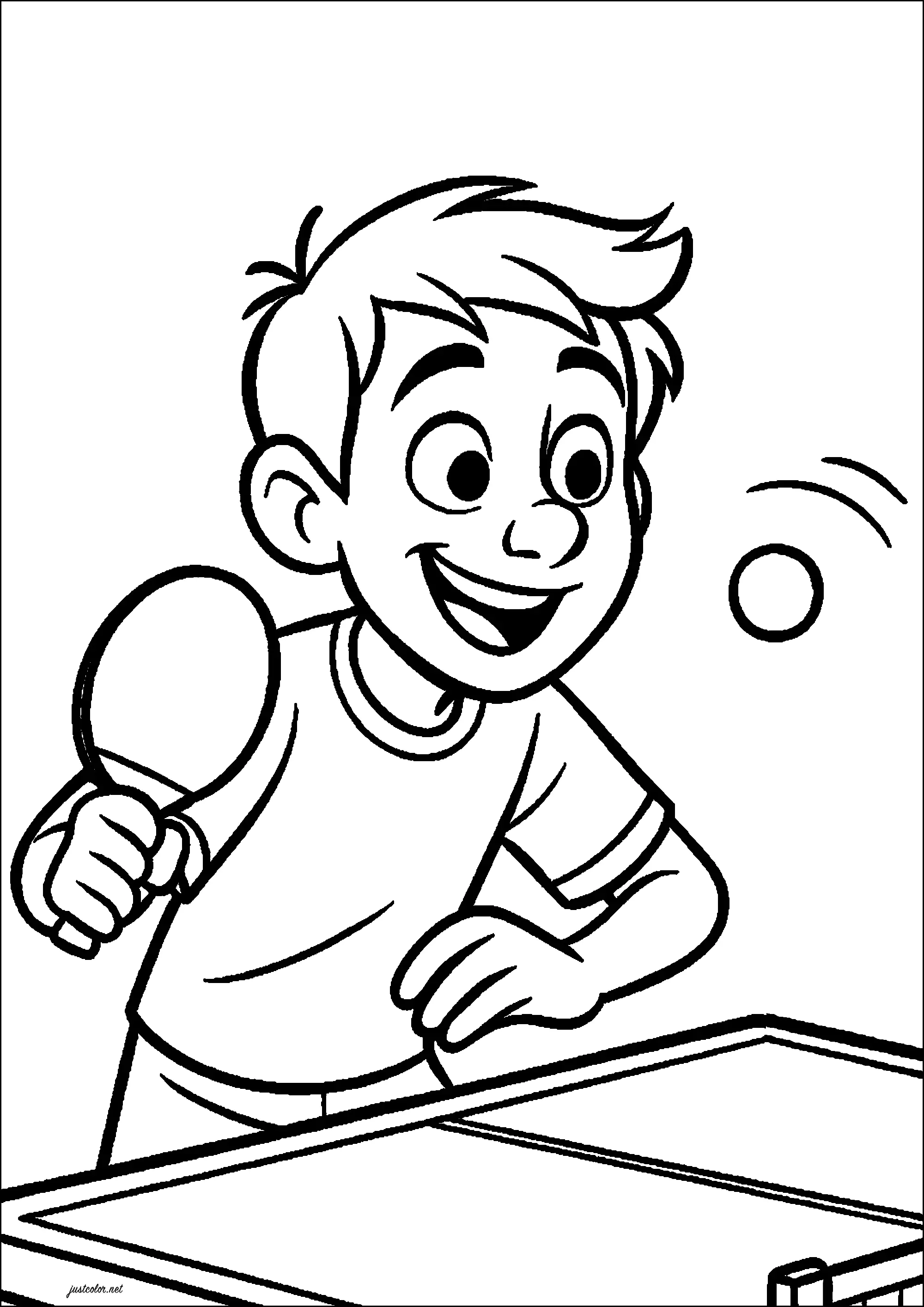 Junge beim Tischtennis (Ausmalbild von Sport zum Ausdrucken und Ausmalen für Kinder)
