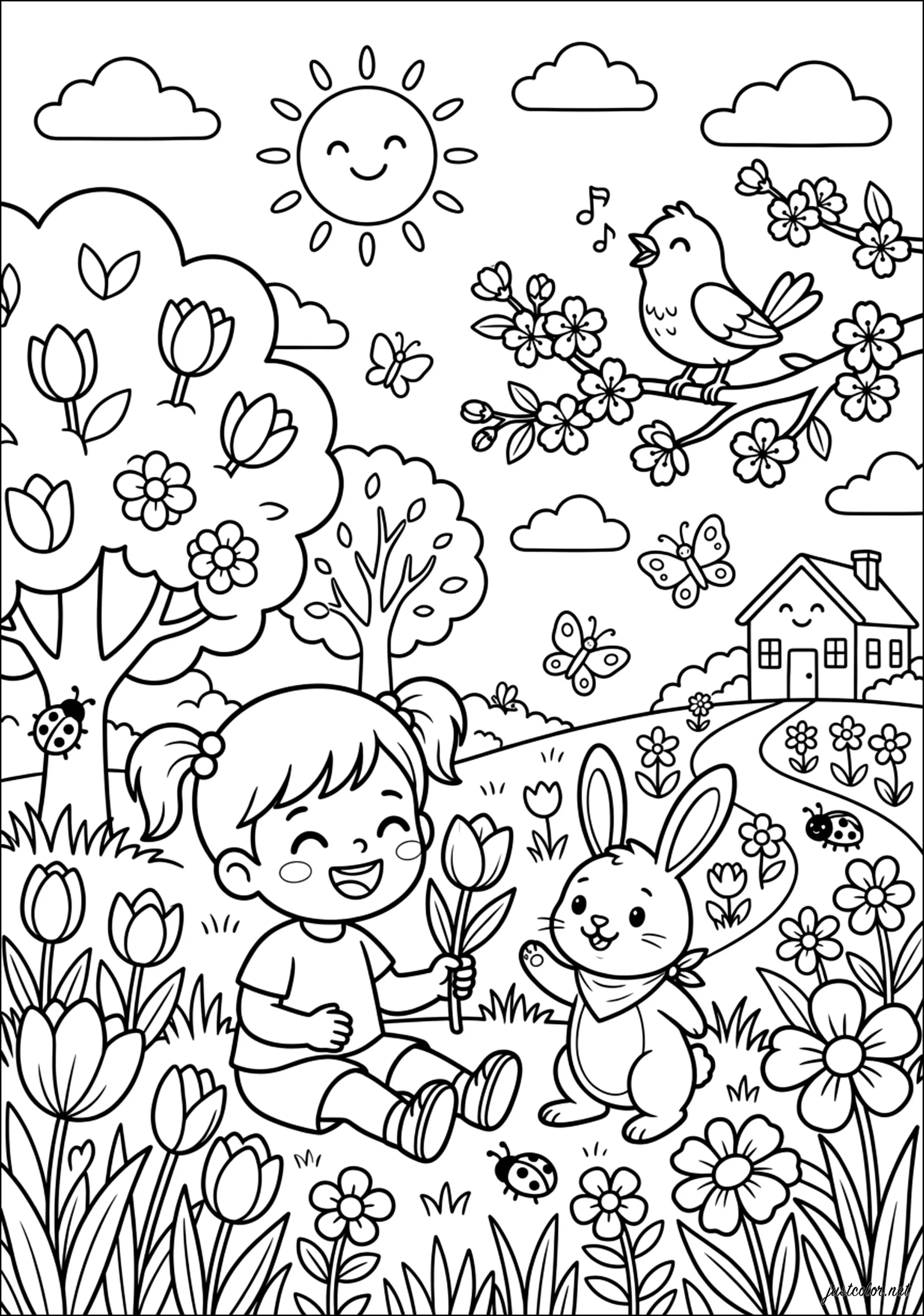 Ausmalbilder von spring zum Ausdrucken (Ausmalbild zum Ausdrucken und Ausmalen für Kinder)