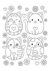 Vier Squishmallow Tiere. (Ausmalbild)