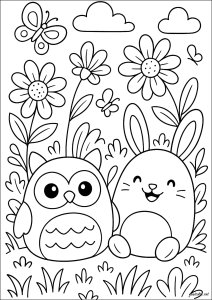 Zwei Freunde in einem verzauberten Garten (Ausmalbild von Squishmallow)