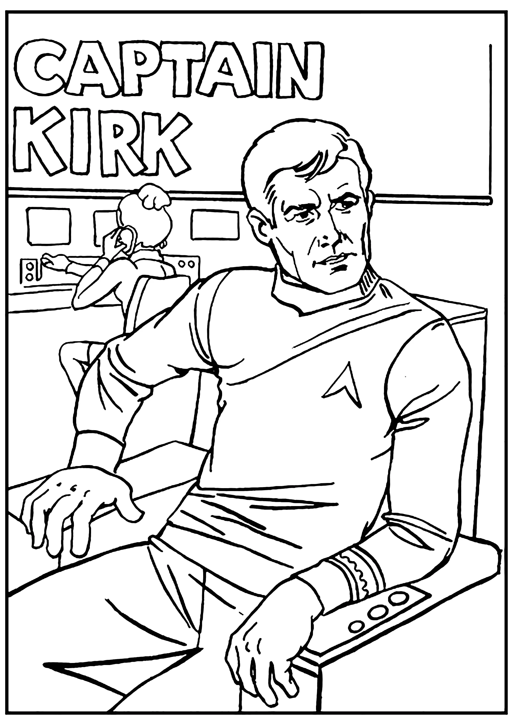 Vintage Malbuch mit Captain Kirk (Ausmalbild von Star Trek zum Ausdrucken und Ausmalen für Kinder)