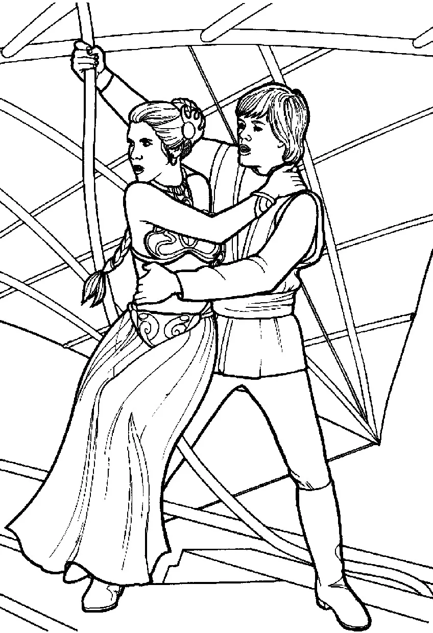 Luke Skywalker und Prinzessin Leia. (Ausmalbild von Star Wars zum Ausdrucken und Ausmalen für Kinder)