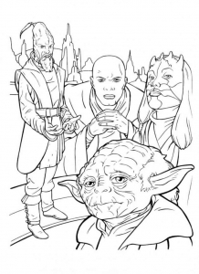 Star Wars: Der Jedi-Rat mit Yoda und Mace Windu (Ausmalbild)
