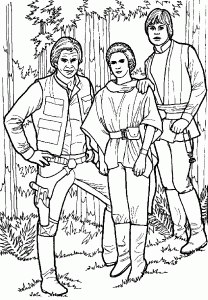 Han Solo, Luke und Leia. (Ausmalbild von Star Wars)