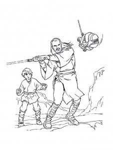 Anakin Skywalker mit Qui Gon Jinn (Ausmalbild von Star Wars)