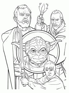 Yoda, Obi Wan, Qui Gon Jinn und Luke Skywalker. (Ausmalbild von Star Wars)
