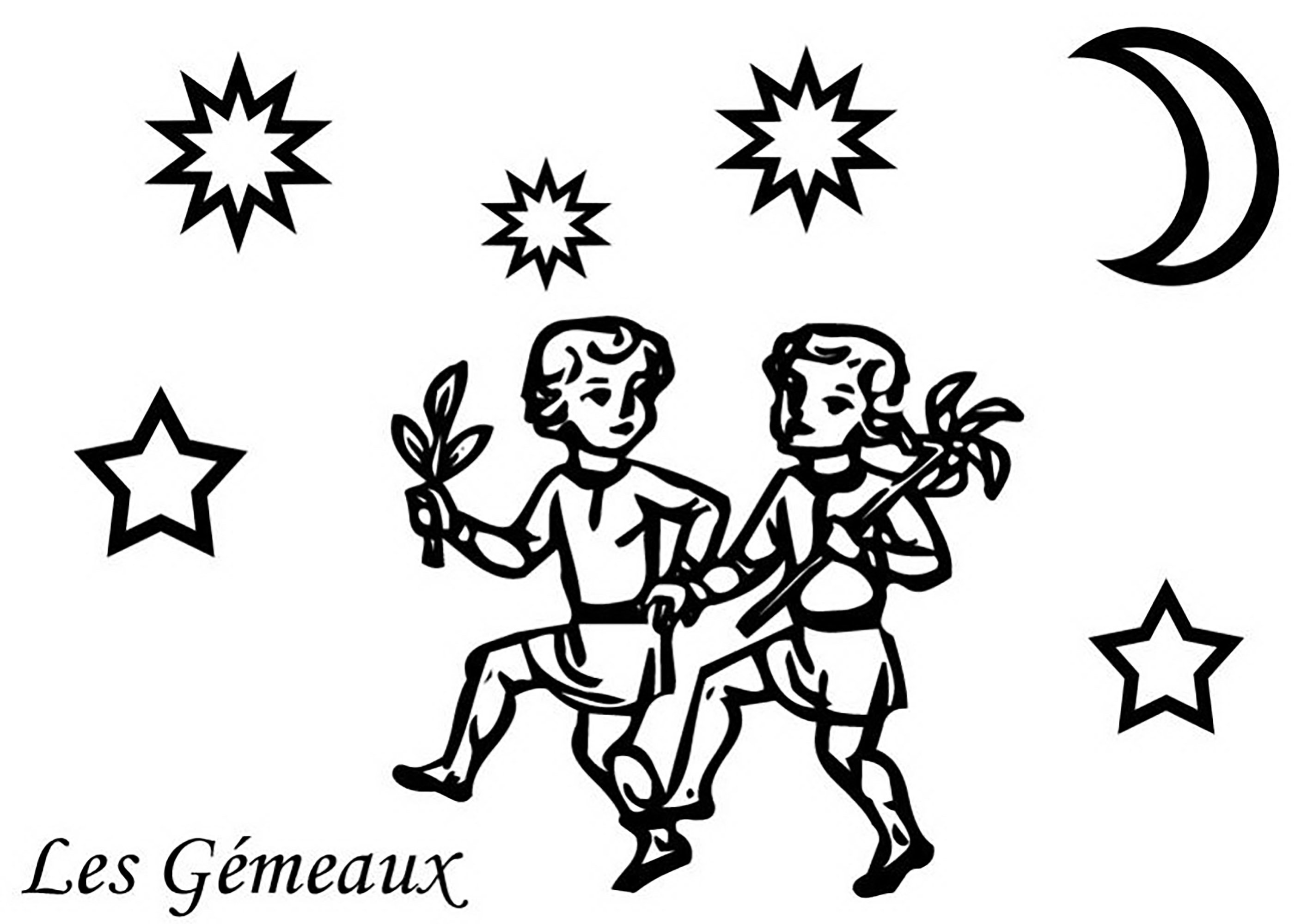 Zeichen der Zwillinge (Ausmalbild von Sternzeichen zum Ausdrucken und Ausmalen für Kinder)