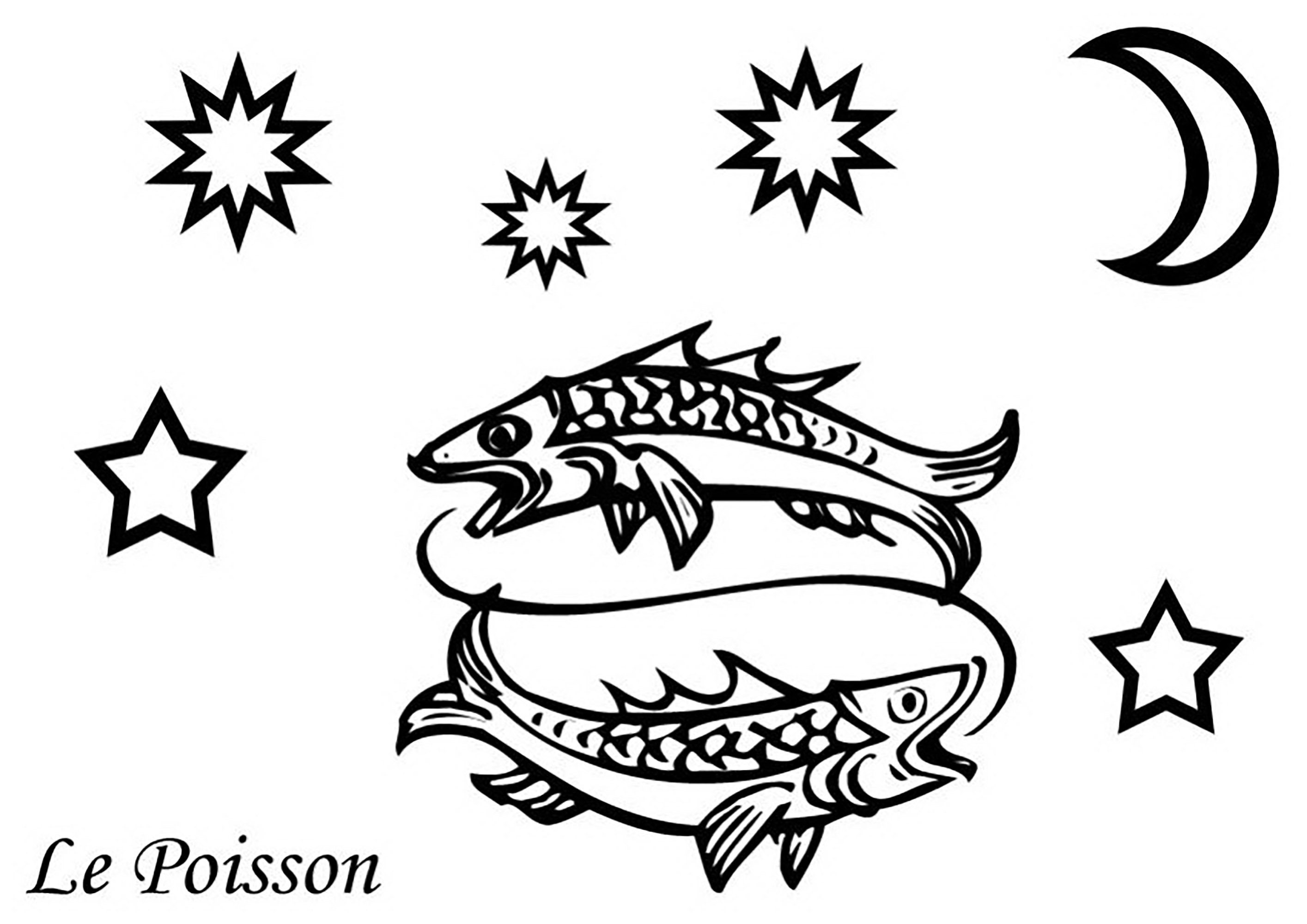 Zeichen des Fisches (Ausmalbild von Sternzeichen zum Ausdrucken und Ausmalen für Kinder)