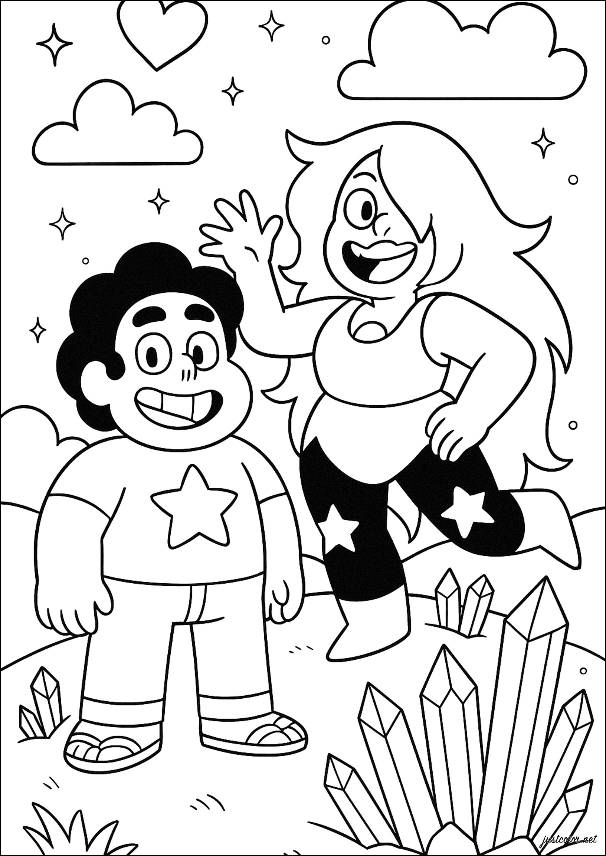 Zwei Freunde (Ausmalbild von Steven Universe zum Ausdrucken und Ausmalen für Kinder)
