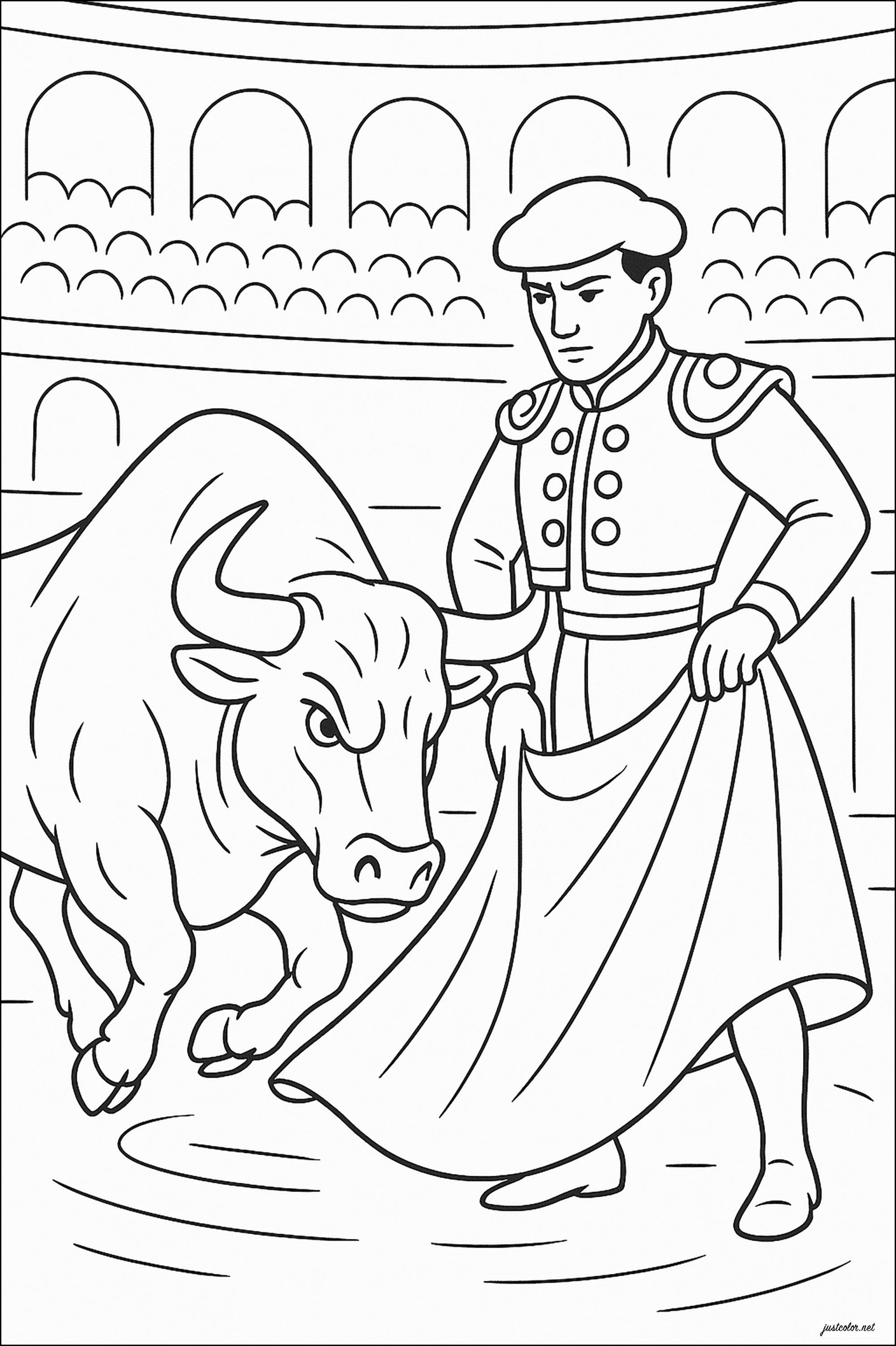 Magische Ausmalbilder von Corrida (Ausmalbild von Stier zum Ausdrucken und Ausmalen für Kinder)