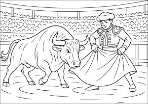 Torero kämpft gegen einen Stier (Ausmalbild)