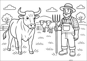 Bauer und sein Stier (Ausmalbild)