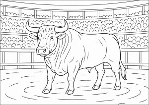 Stier in der Corrida-Arena (Ausmalbild)