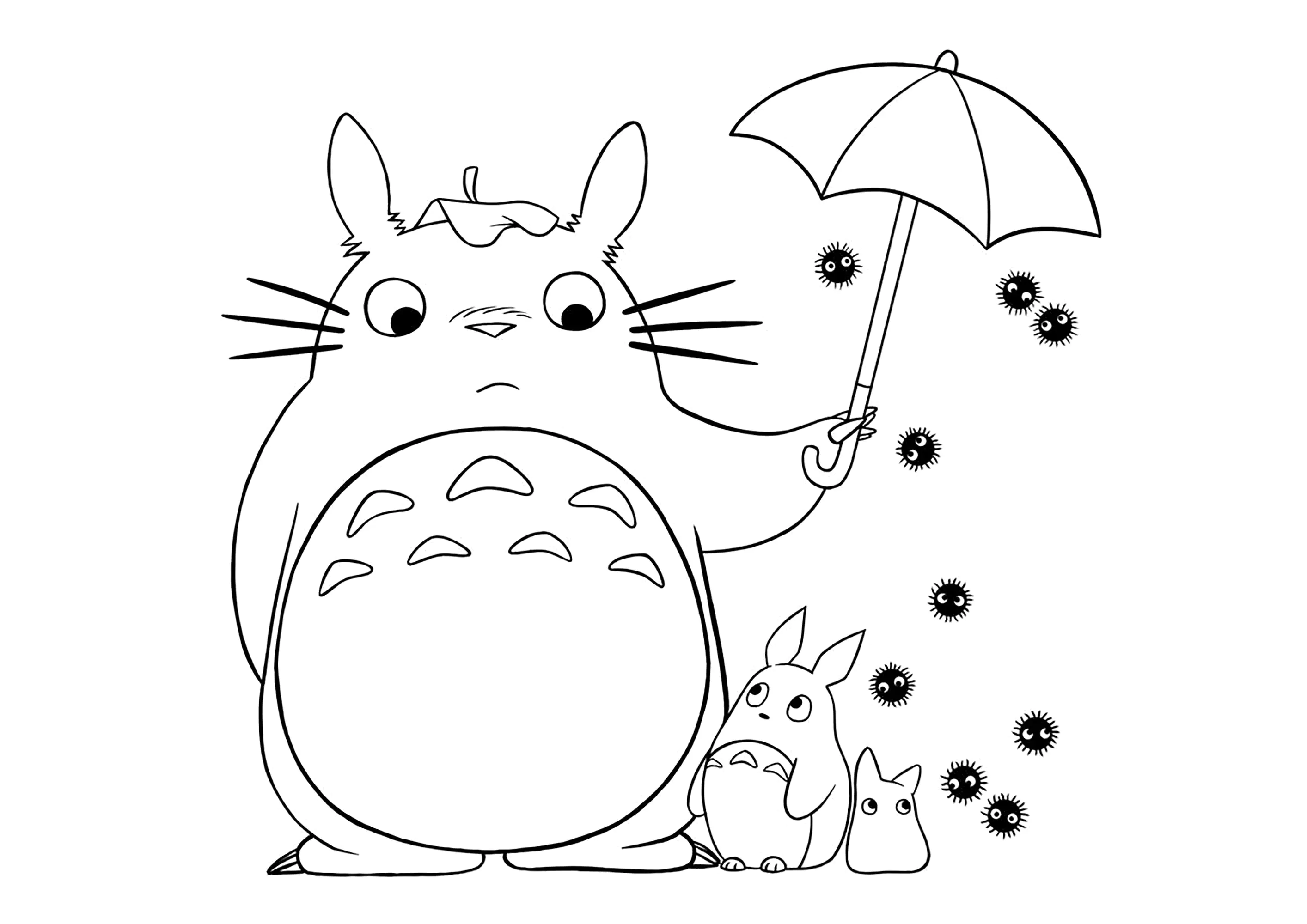 Feines Linienmalen von Totoro (Ausmalbild von Studio Ghibli zum Ausdrucken und Ausmalen für Kinder)