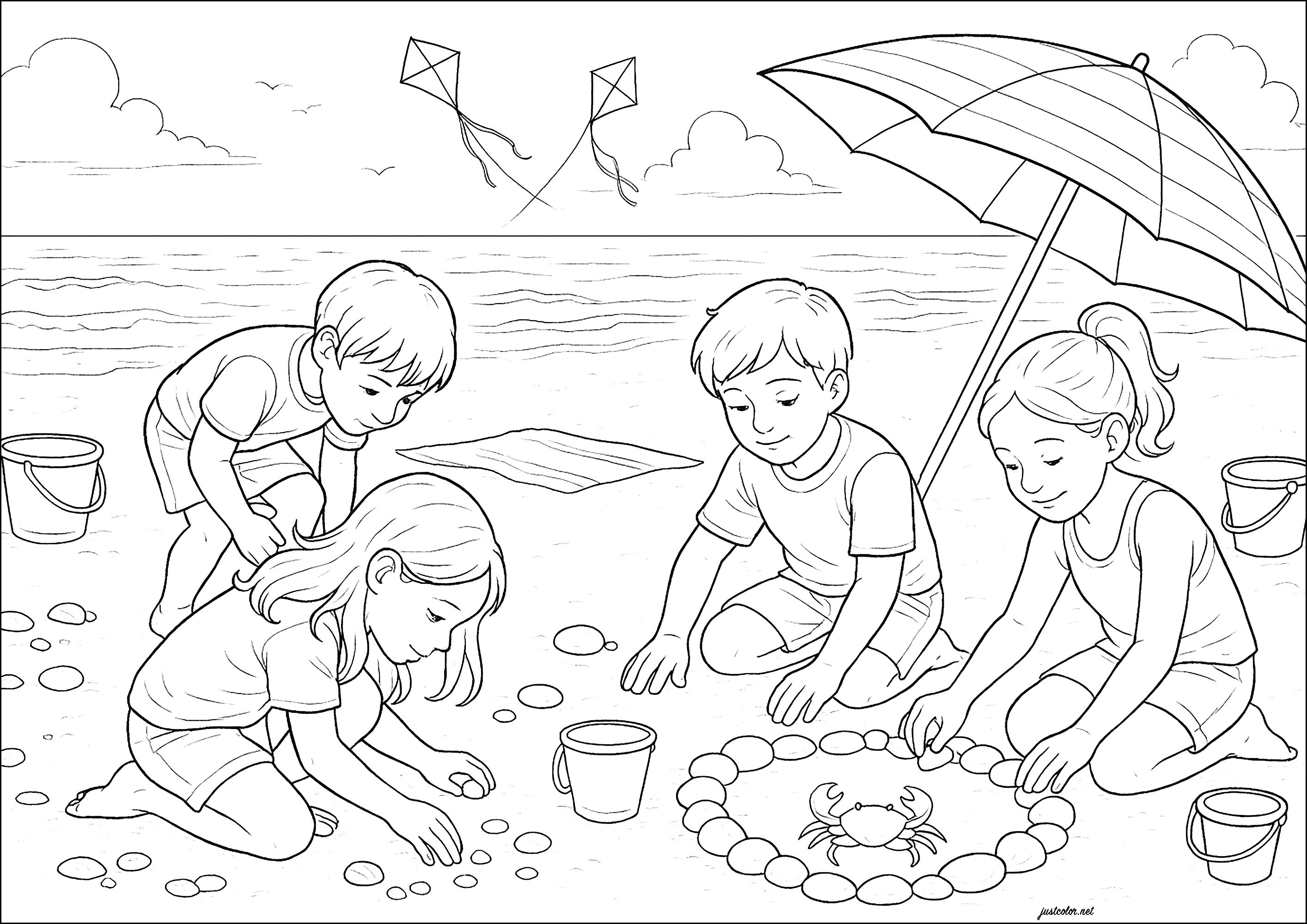 Strandspiele (Ausmalbild von Summer zum Ausdrucken und Ausmalen für Kinder)