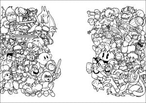 Viele Nintendo-Helden sind bereit, sich zu stellen. (Ausmalbild von Super Smash Bros)