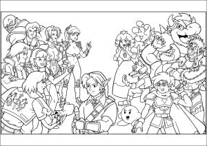 Verschiedene Charaktere aus Super Smash Bros (Ausmalbild)
