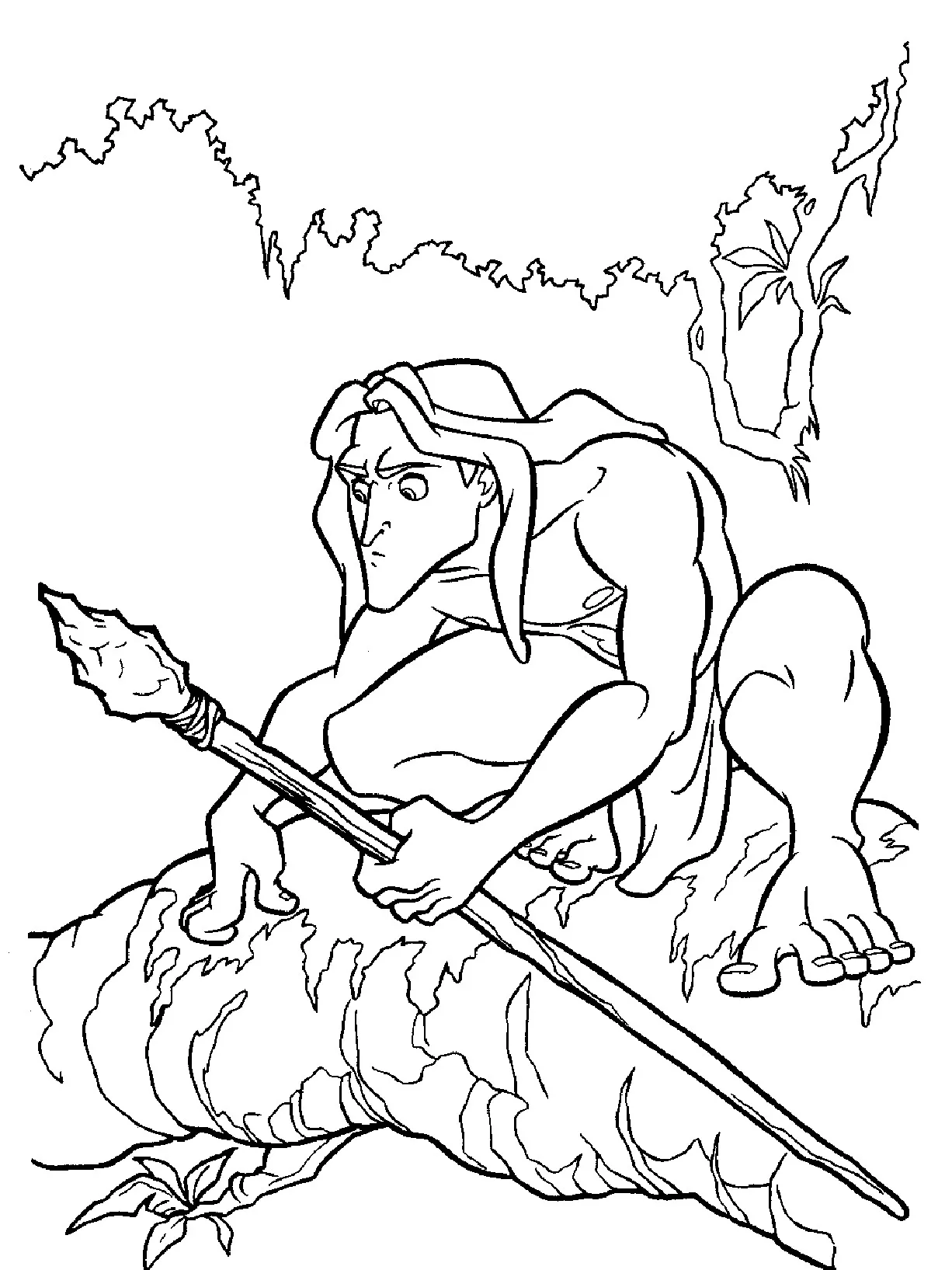 Tarzan auf der Hut (Ausmalbild zum Ausdrucken und Ausmalen für Kinder)