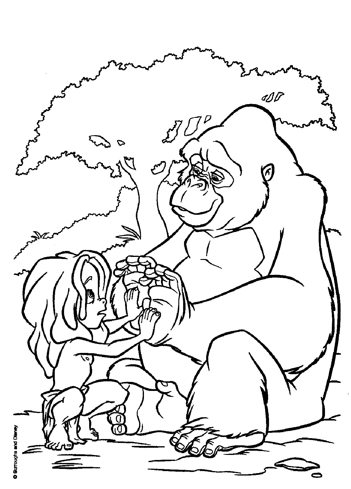 Tarzan und Kerchak (Ausmalbild zum Ausdrucken und Ausmalen für Kinder)