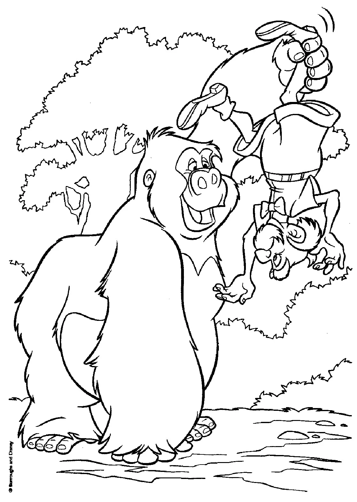 Kerchak und Professor Archimedes Quincy Porter. (Ausmalbild von Tarzan zum Ausdrucken und Ausmalen für Kinder)