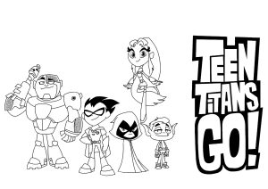 Charaktere mit dem Logo 'Teen Titans Go!' (Ausmalbild)
