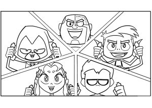 Teen Titans: 5 Charaktere (Ausmalbild)