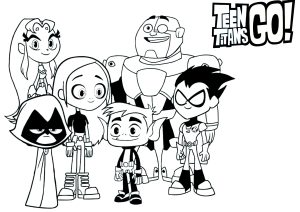 Junge Titanen, alle versammelt, bereit zum Handeln. (Ausmalbild von Teen Titans)