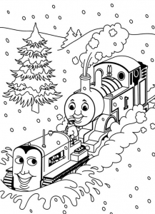 Züge mit Schnee konfrontiert (Ausmalbild von Thomas und seine Freunde)