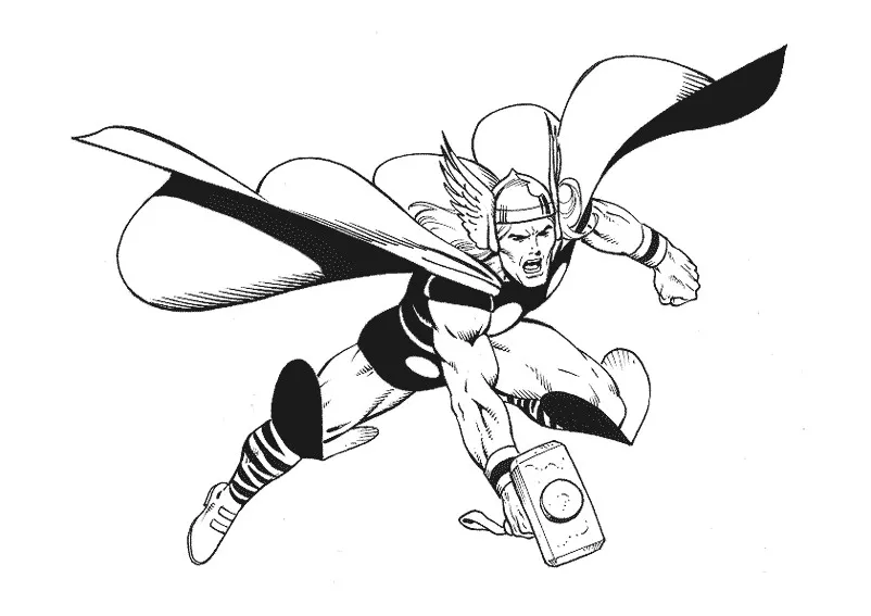 Thor im Comic-Stil (Ausmalbild zum Ausdrucken und Ausmalen für Kinder)