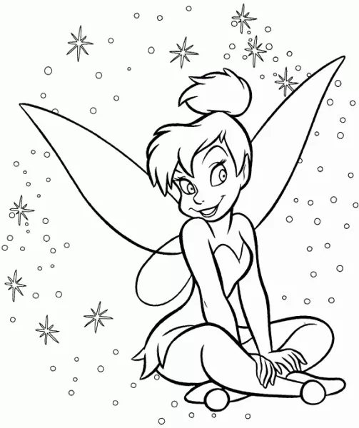 Ausmalbilder von Die Fee Tinkerbell zum kostenlosen Herunterladen (Ausmalbild zum Ausdrucken und Ausmalen für Kinder)